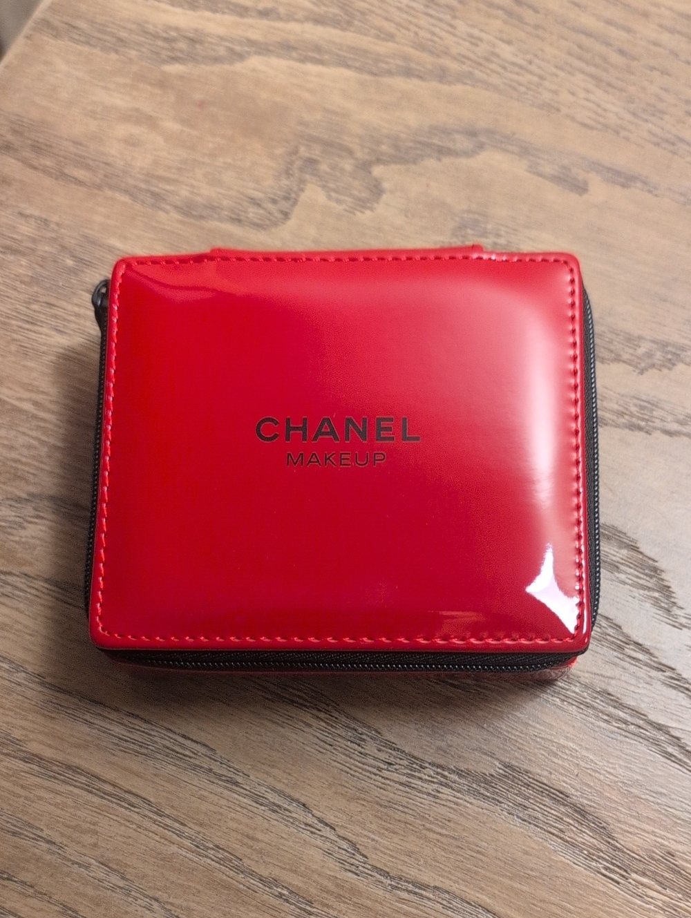 CHANEL Red Patent Makeup Zip Pouch Case